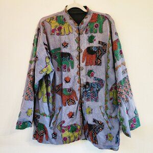 Unbranded Women Multicolor Double Side Coat XXL Patchwork Elephant Boho Artsy